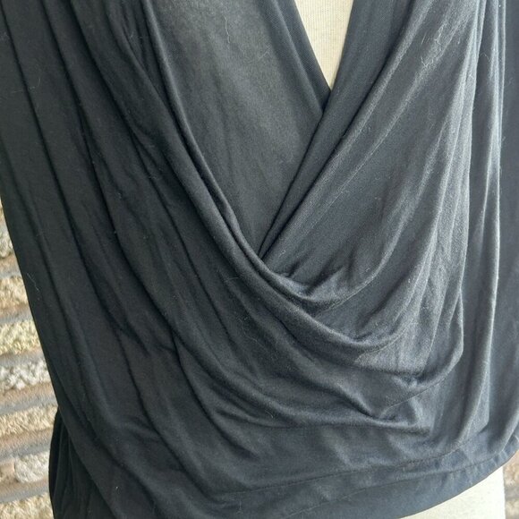 Pursue Black Deep V Faux Wrap Gauzy Short Sleeve Tencel Top Size Small - Picture 8 of 10